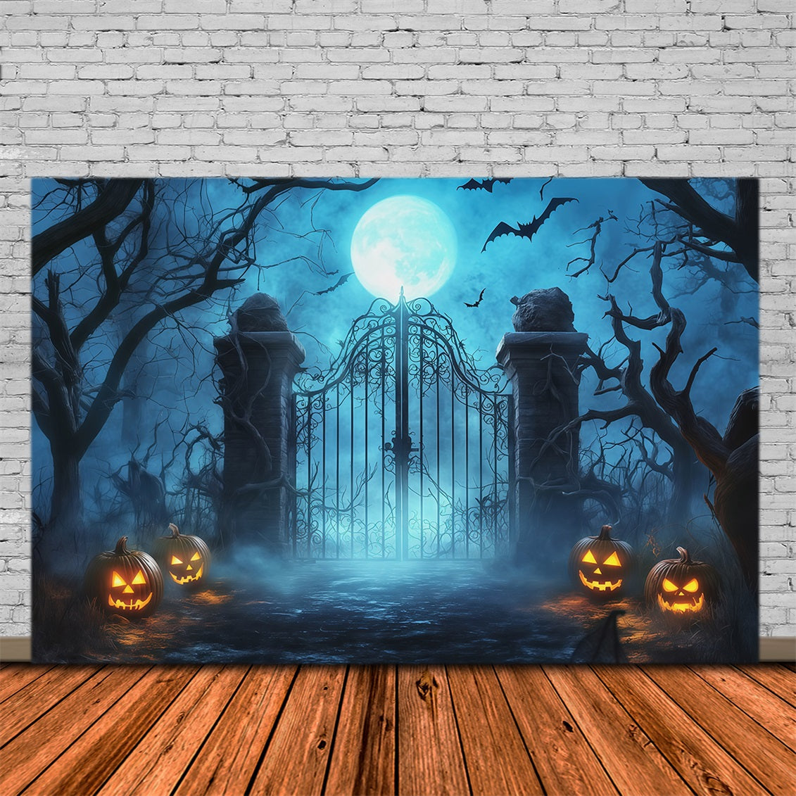Décor D'Halloween EffrayantPorte De Cimetière Brumeuse Au Clair De Lune RR67-124