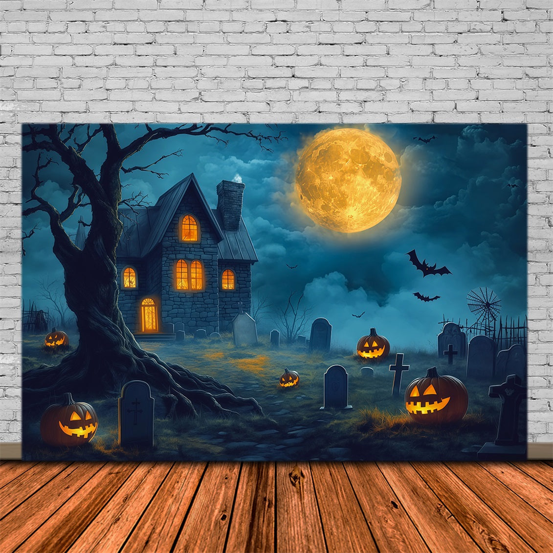 Décor De Maison D'HalloweenLune Dorée Cimetière Hanté Décor De Cimetière D'Halloween RR67-127