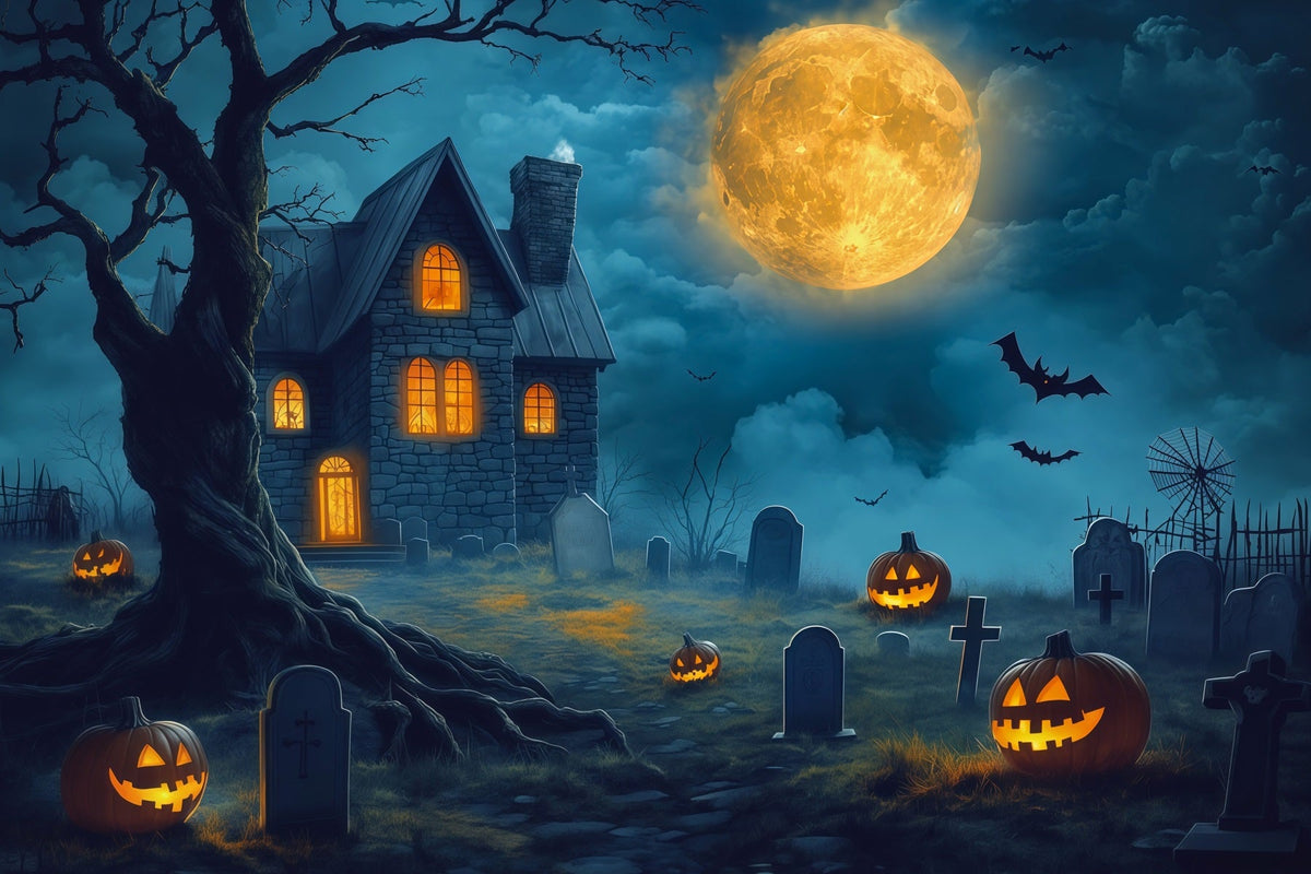 Décor De Maison D'HalloweenLune Dorée Cimetière Hanté Décor De Cimetière D'Halloween RR67-127