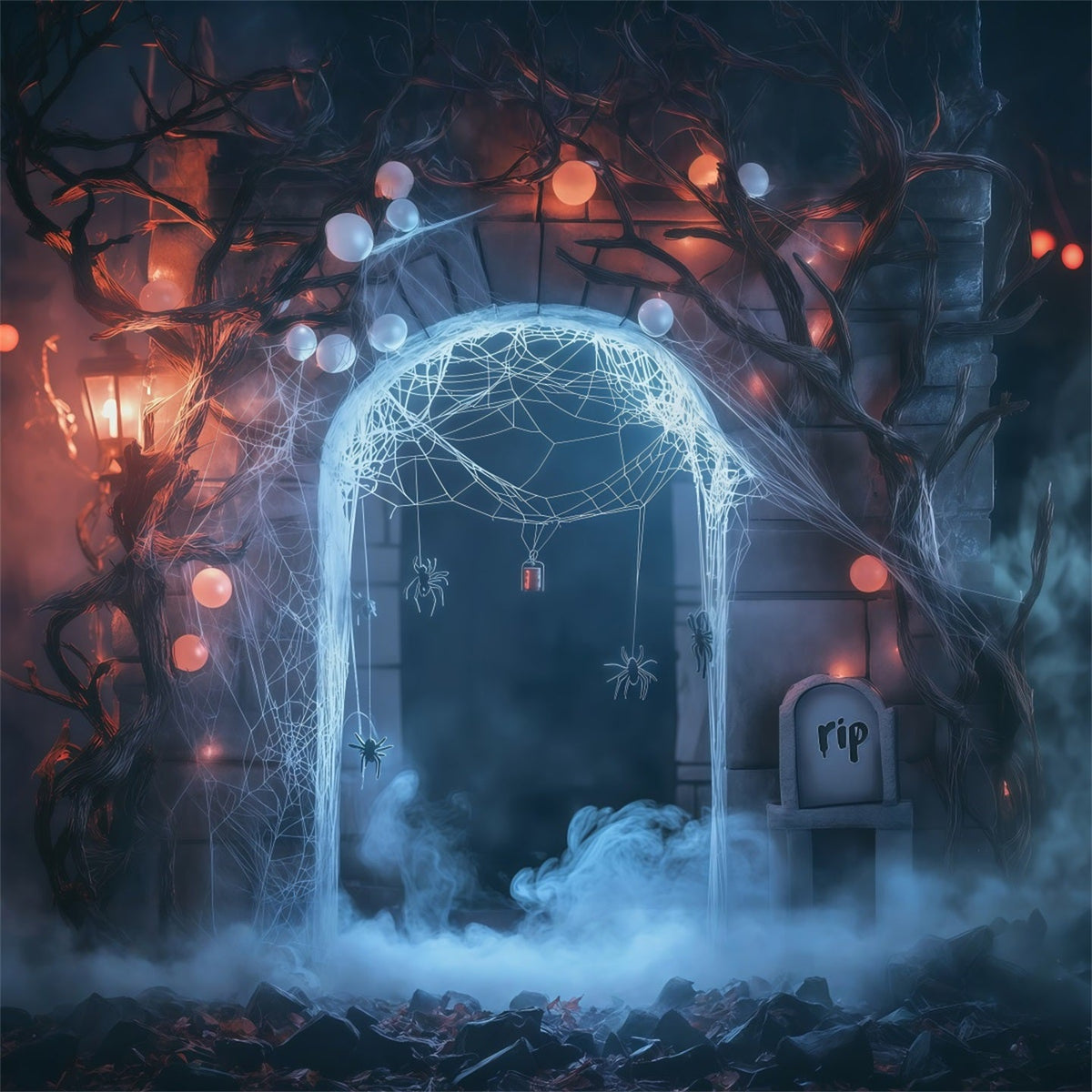Idées De Décors D'Halloween À Faire Soi-Même Arche De Cimetière Avec Toile D'Araignée Et Araignée Décors RR67-131