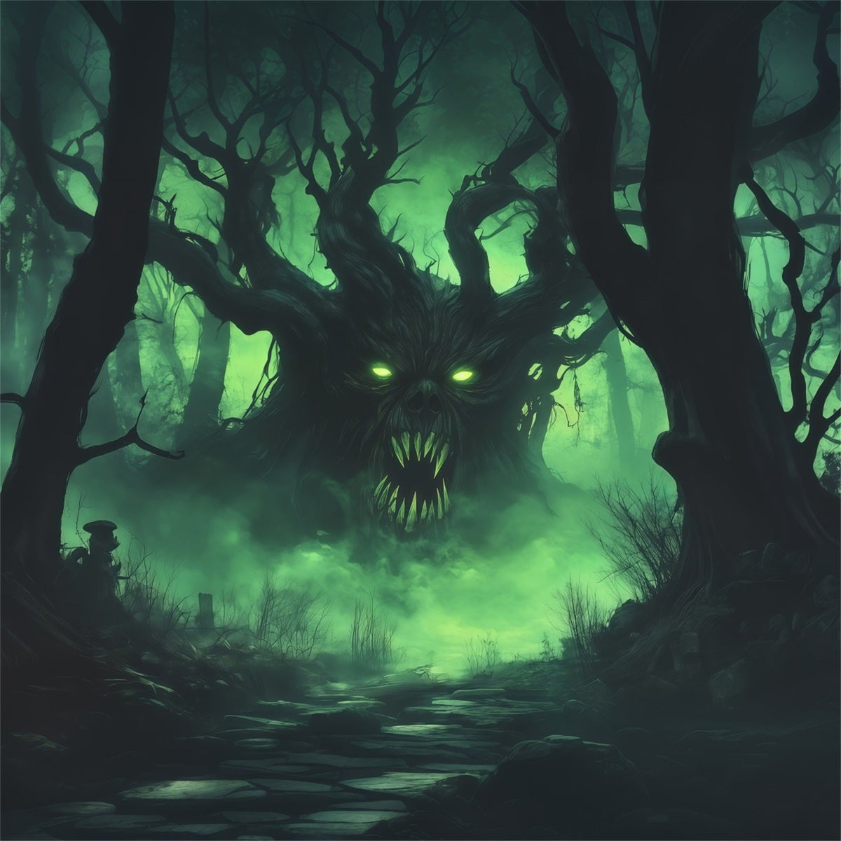 Décor De Forêt D'Halloween Brume Verte Arbre Monstrueux Décor Vintage D'Halloween RR67-132