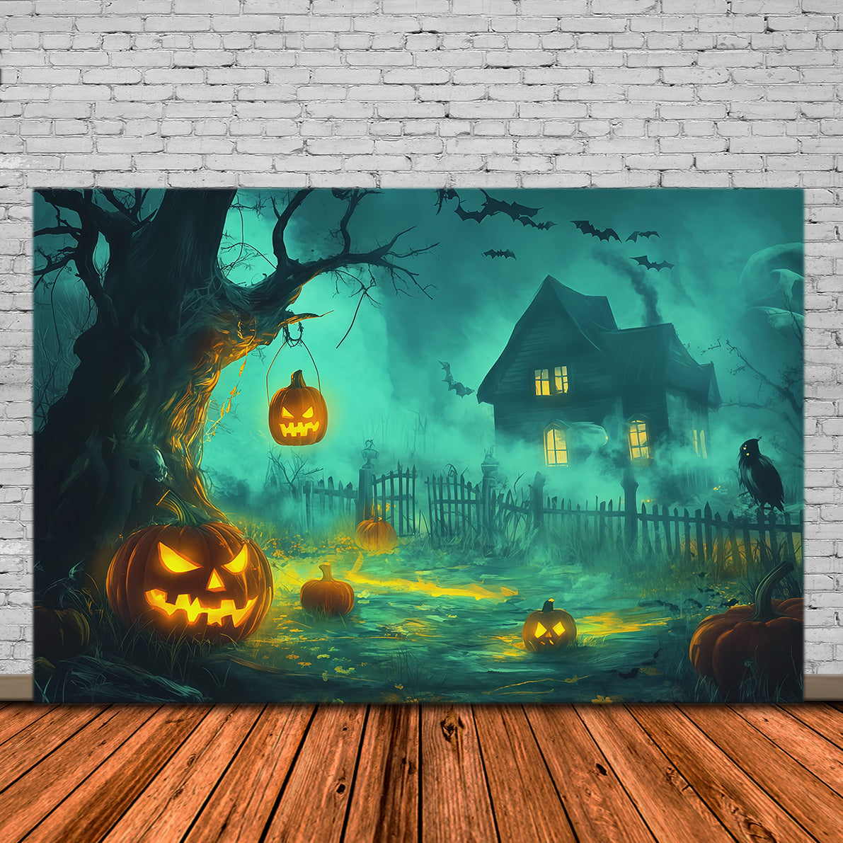 Décor Photographique D'Halloween Citrouille Brumeuse Maison Hantée Décor Effrayant D'Halloween RR67-141