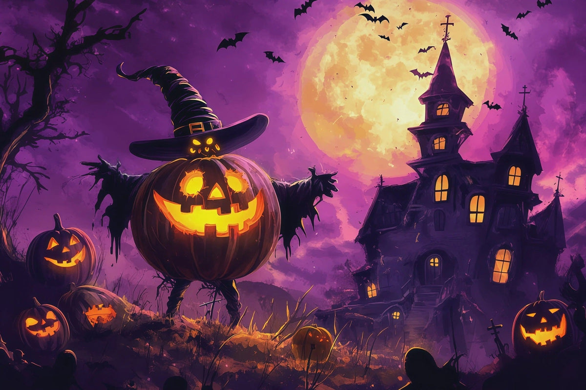 Idées De Décors Photo Pour Une Fête D'Halloween Manoir De Sorcière Avec Citrouille Au Clair De Lune Décor RR67-144