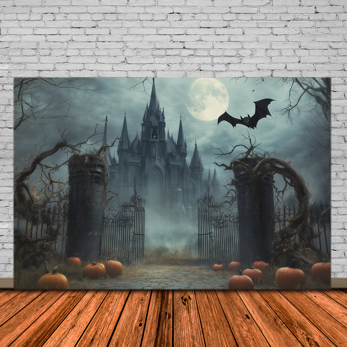 Décors Photo Effrayants Pour Halloween Porte Gothique Brumeuse Au Clair De Lune Décor Joyeux Halloween RR67-146