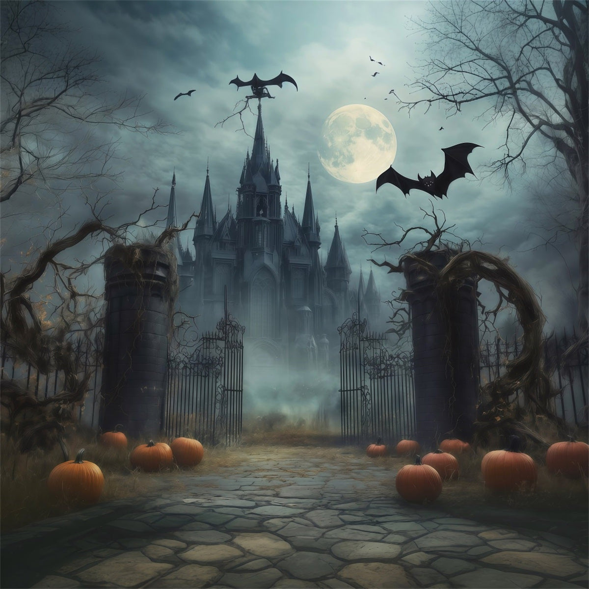 Décors Photo Effrayants Pour Halloween Porte Gothique Brumeuse Au Clair De Lune Décor Joyeux Halloween RR67-146