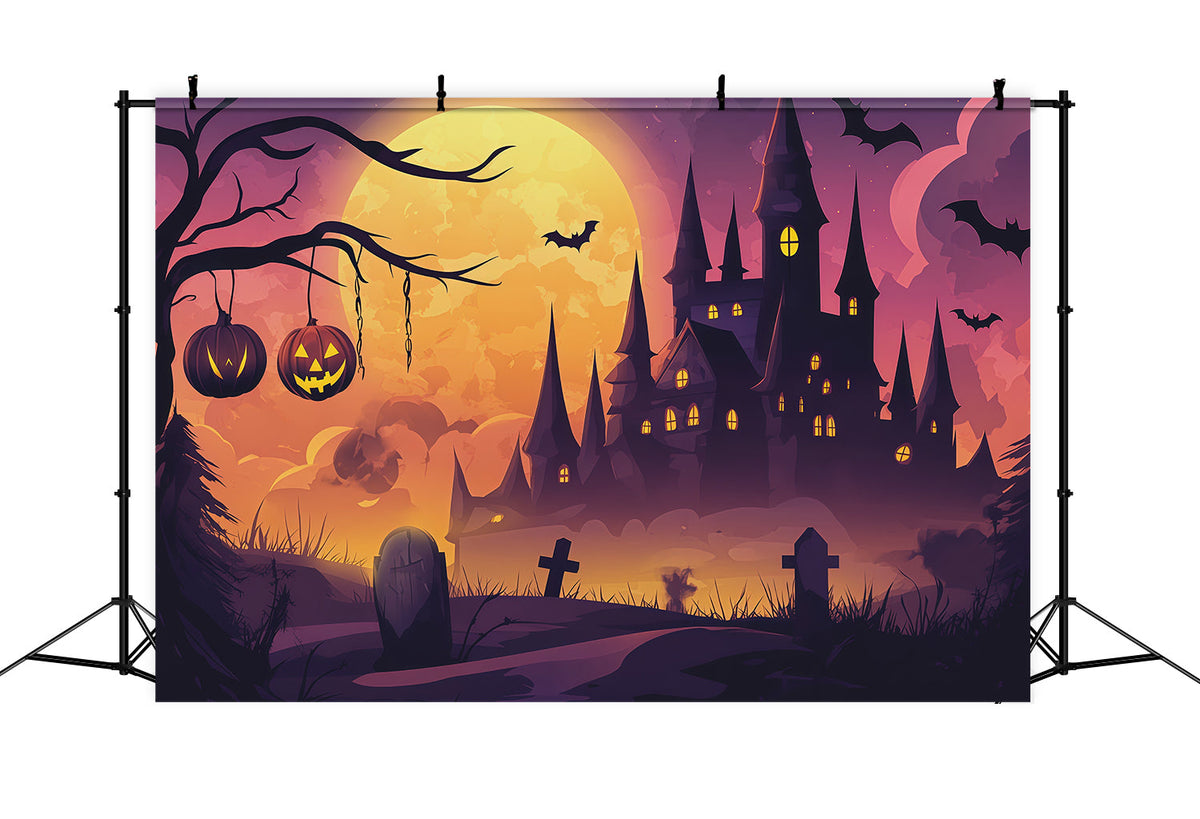 Décor D'Halloween Simple Clair De Lune Citrouille Château CimetièreTrès Grand Décor D'Halloween RR67-147