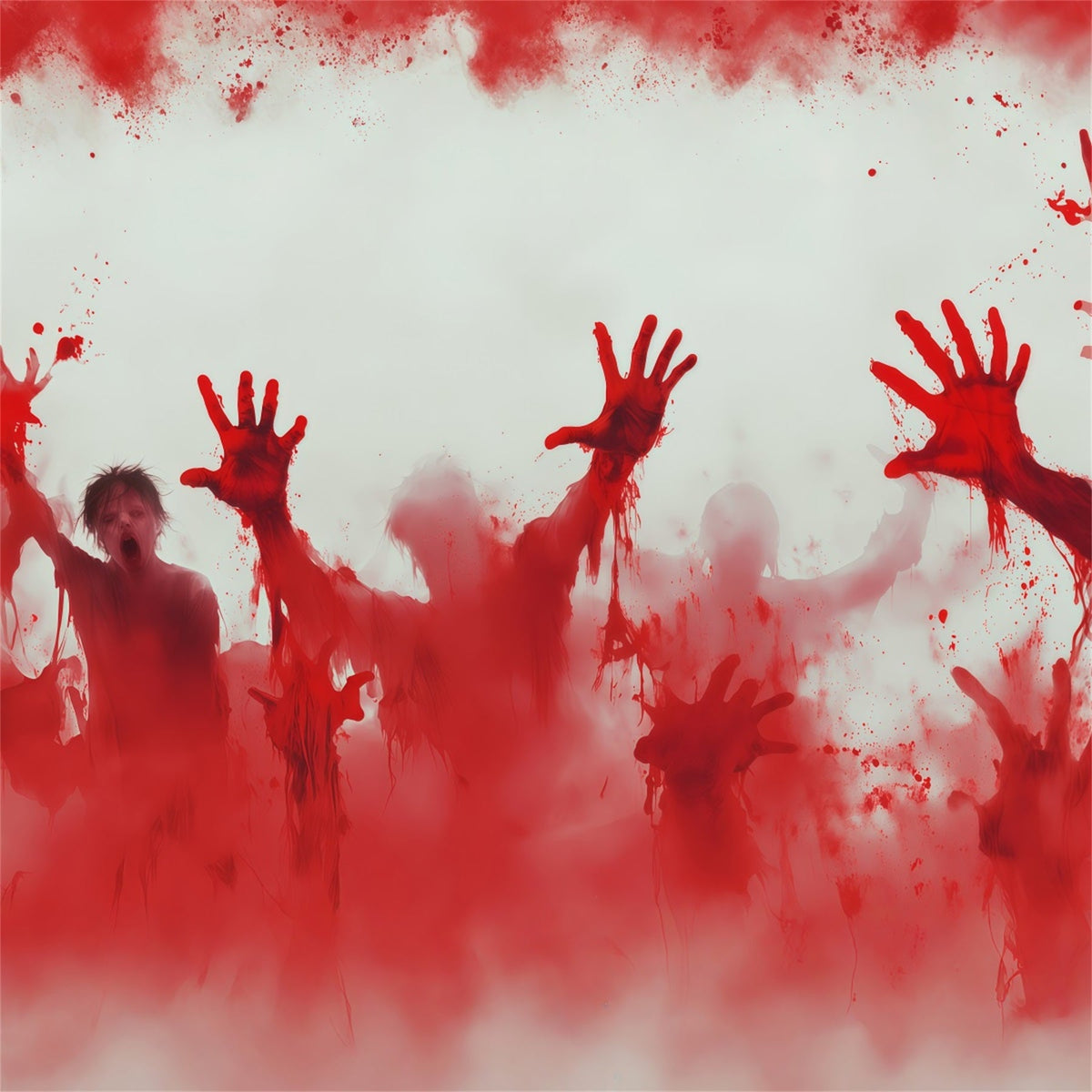 Décor Sanglant D'Halloween Avec Empreintes De Mains De Zombies Ensanglantées RR67-151