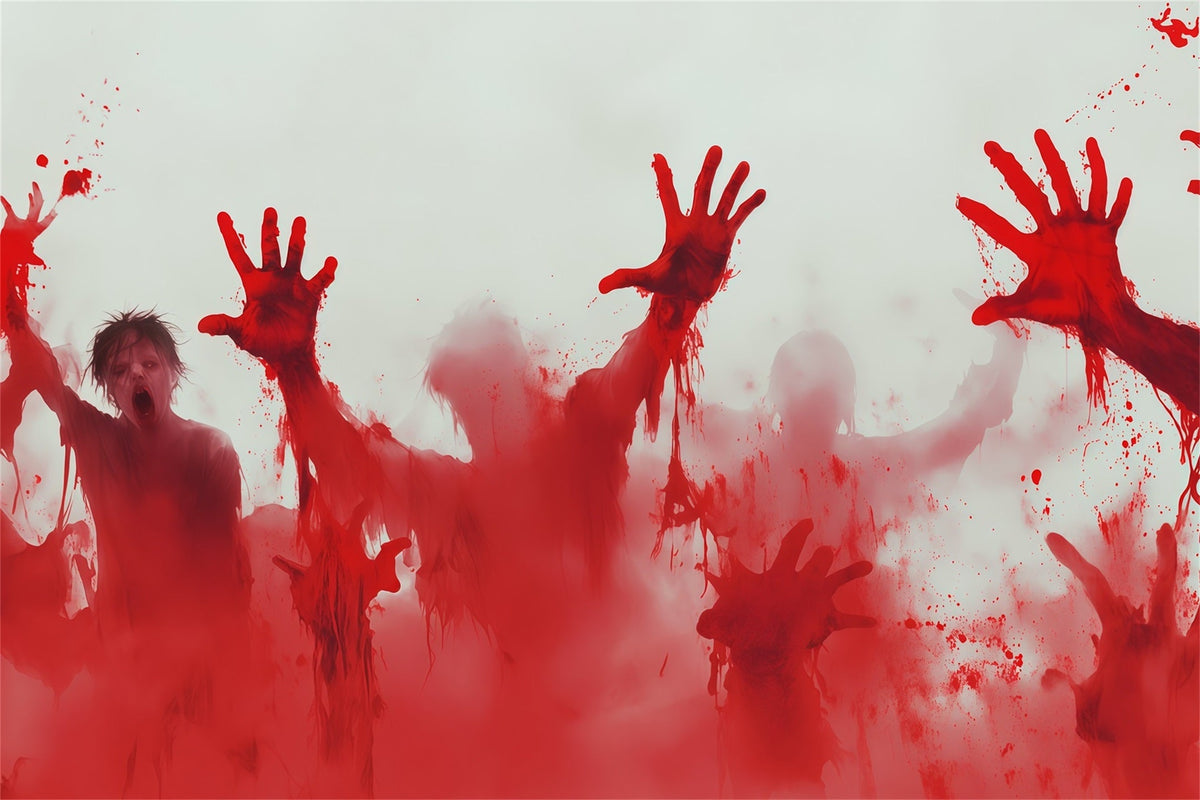 Décor Sanglant D'Halloween Avec Empreintes De Mains De Zombies Ensanglantées RR67-151