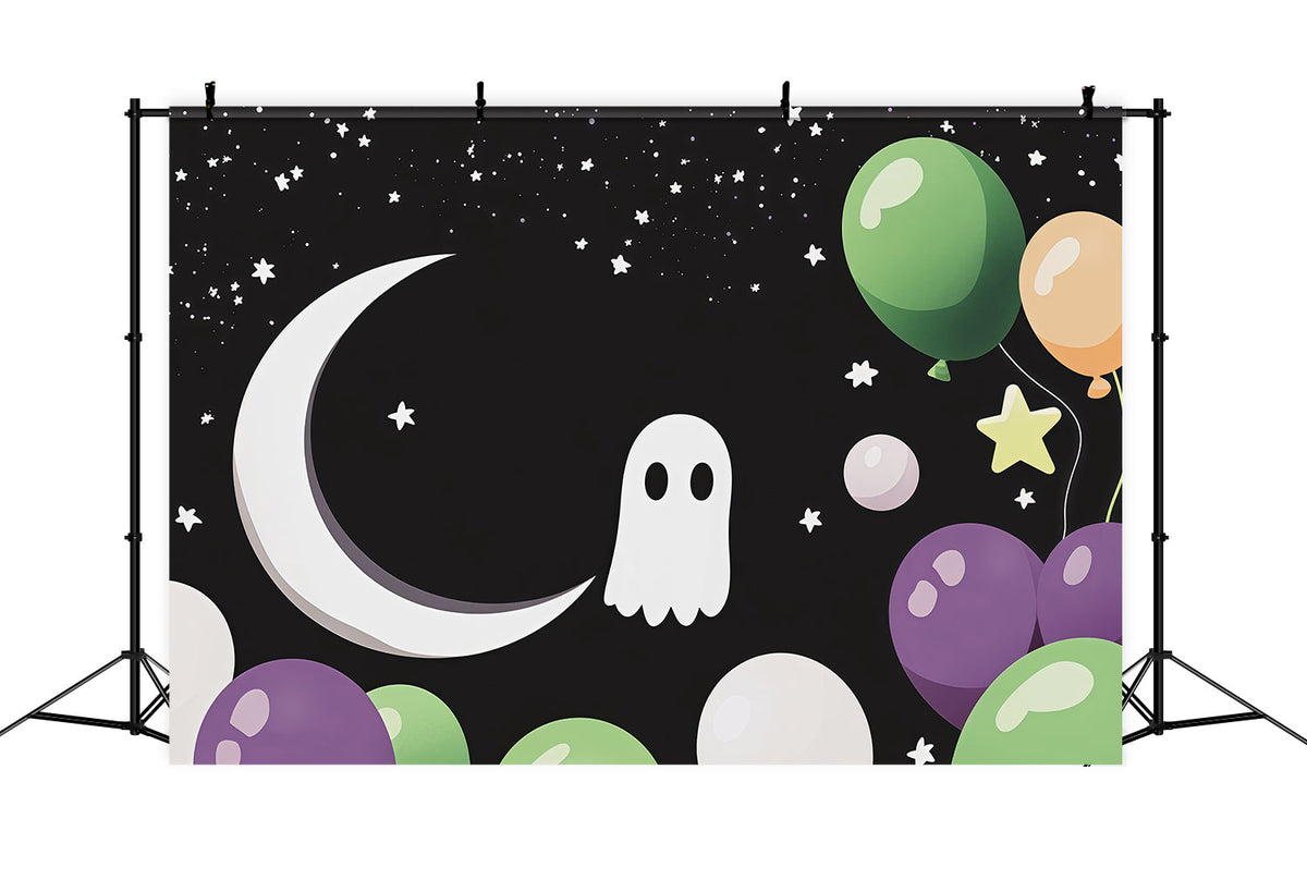 Décor De Fond Sur Le Thème D'Halloween Fantôme MignonLune Et Ballon Pour Photos RR67-153