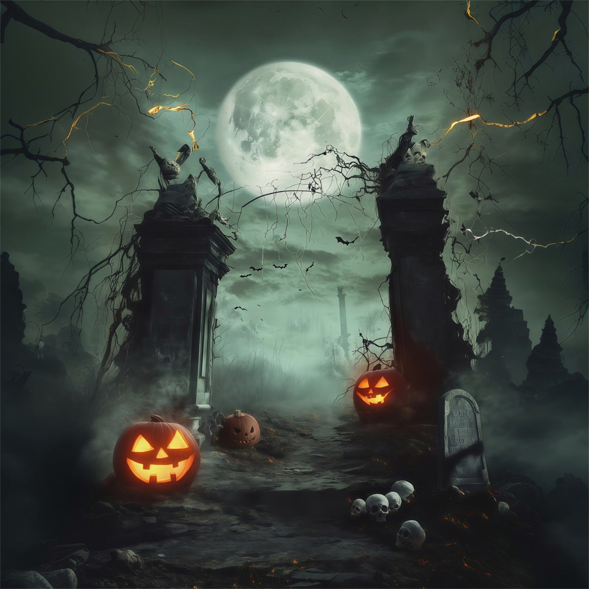 Décors Sur Le Thème D'Halloween Crâne Au Clair De Lune Citrouille PortailIdées De Décors D'Halloween RR67-154