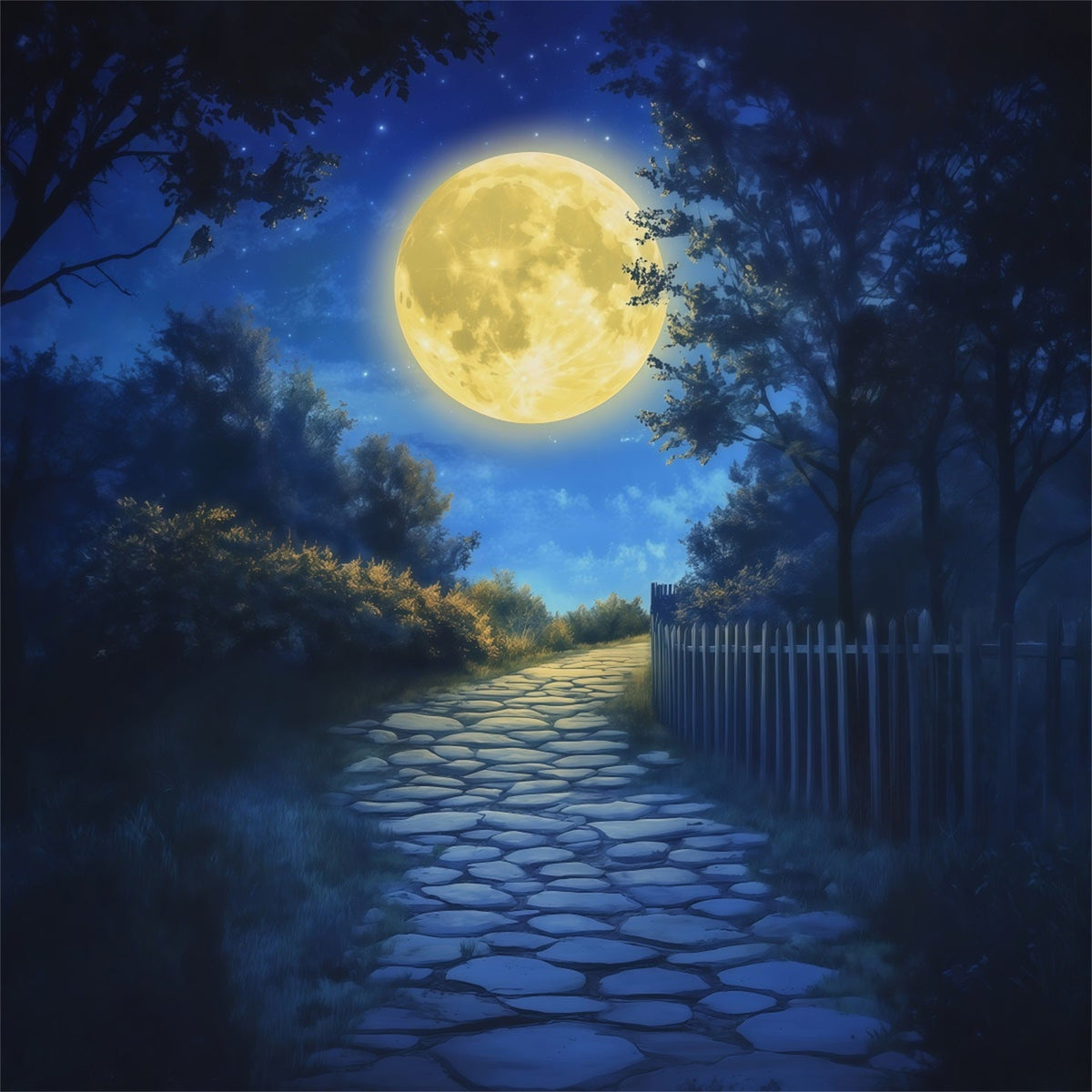 Décor De Lune Pour Halloween Forêt Au Clair De LuneChemin Pavé Toiles De Fond Photo D'Halloween RR67-157