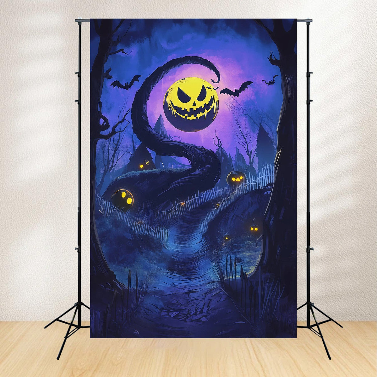 Décor De Fond Extérieur Pour Halloween Citrouilles Torsadées Et Sentier Lunaire Décor D'Halloween Effrayant RR67-158