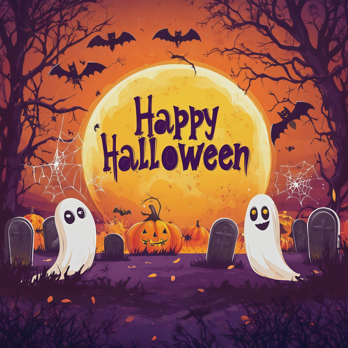 Décor Photo D'Halloween Au Clair De Lune Cimetière De Citrouilles Fantômes Décor Pour Fête D'Halloween RR67-159