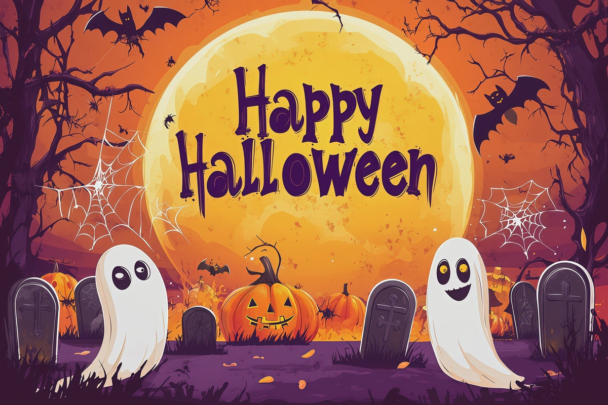 Décor Photo D'Halloween Au Clair De Lune Cimetière De Citrouilles Fantômes Décor Pour Fête D'Halloween RR67-159