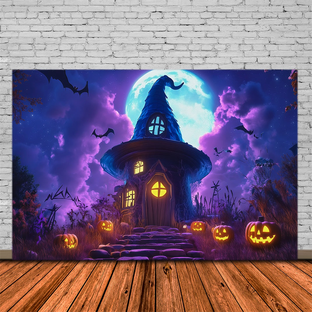Décor De Château D'Halloween Maison De Sorcière Au Clair De Lune Citrouilles Grand Décor D'Halloween RR67-16