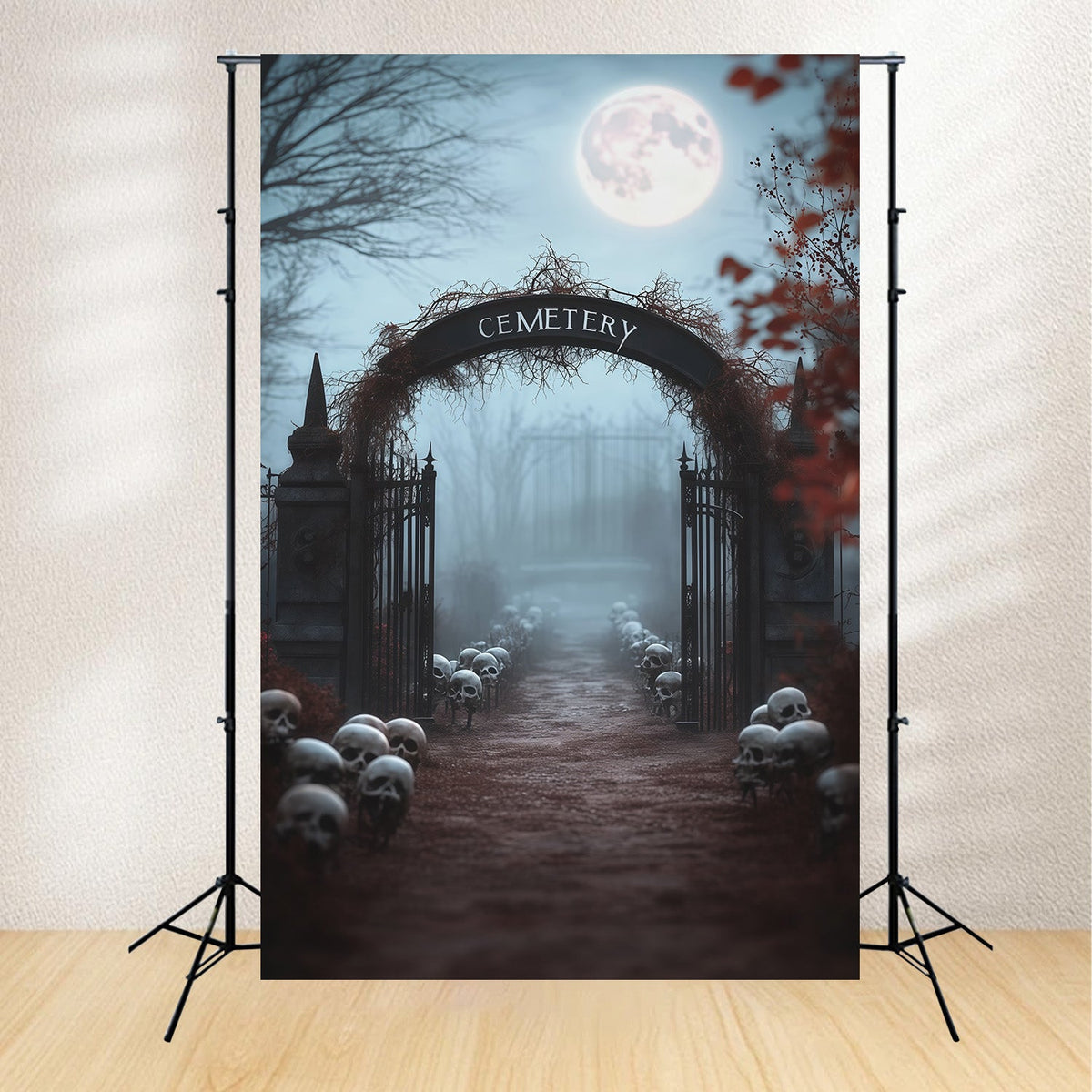 Décor Extérieur D'Halloween Pour Photos Entrée De Cimetière Avec Crâne Brumeux RR67-160