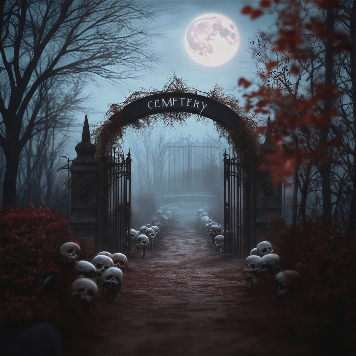 Décor Extérieur D'Halloween Pour Photos Entrée De Cimetière Avec Crâne Brumeux RR67-160