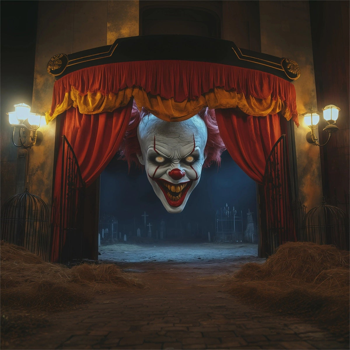 Décor De Clown Effrayant Entrée De Théâtre Sinistre Décor De Tombeau Vide RR67-161