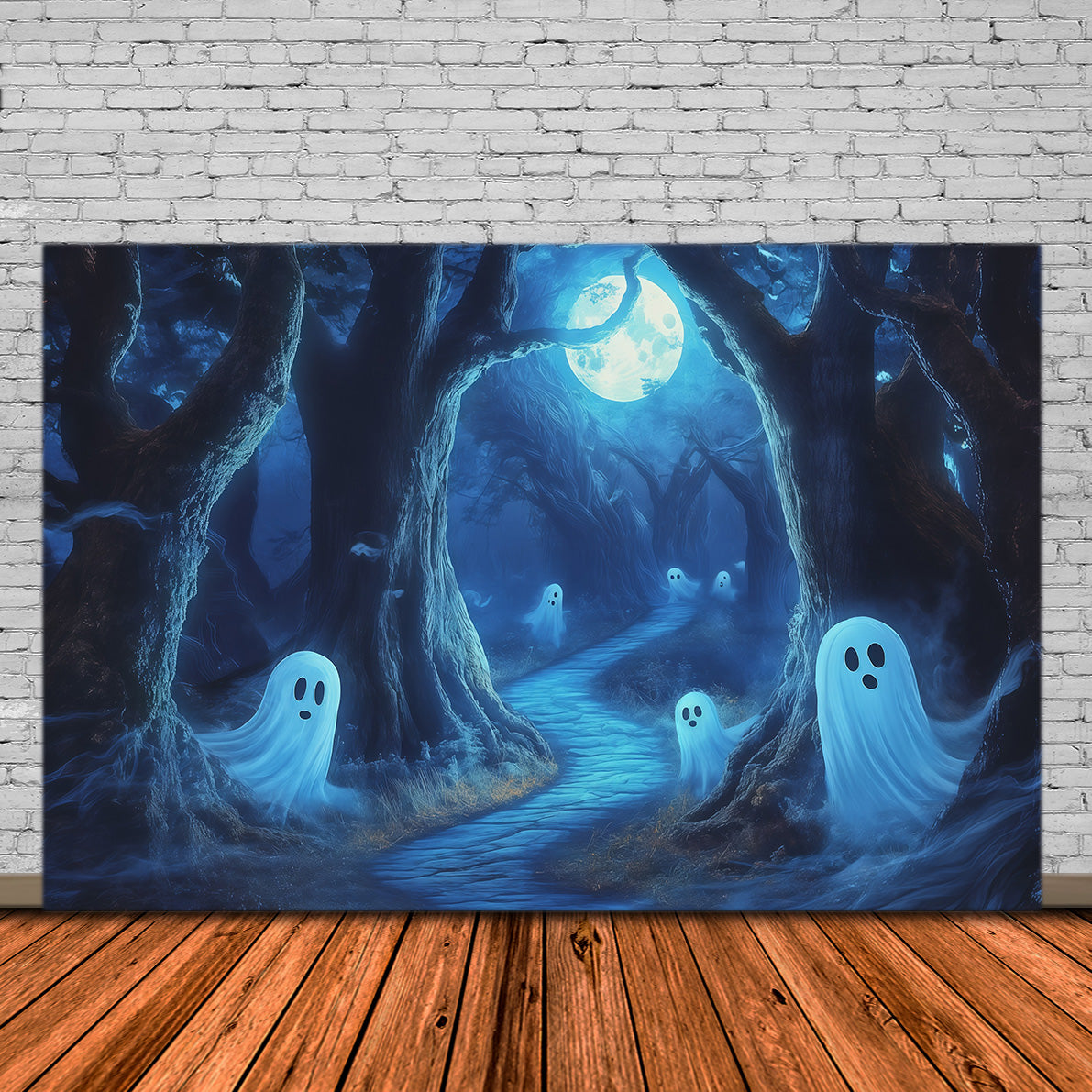 Tapisserie Décorative Fantôme Chemin Forestier Au Clair De Lune Très Grande Toile De Fond Pour Halloween RR67-162