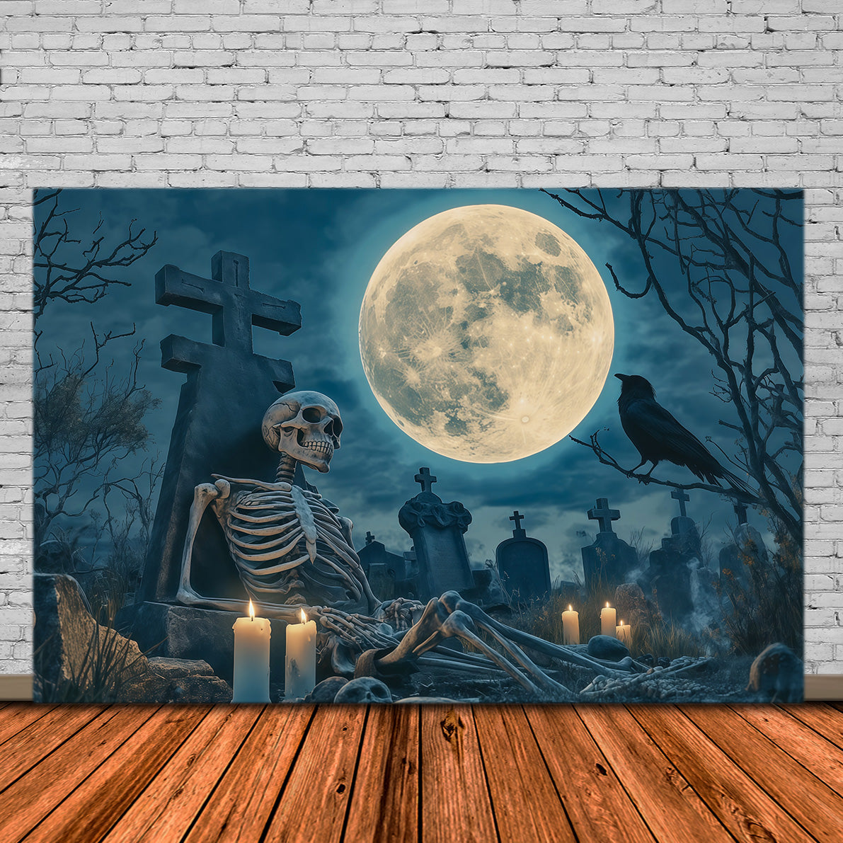 Décor De Squelette D'Halloween Cimetière Au Clair De LuneDécor Noir D'Halloween RR67-163