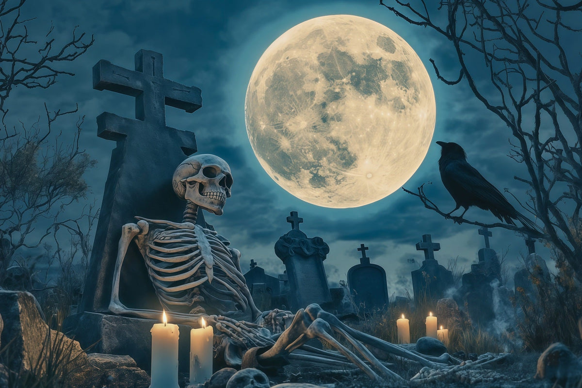 Décor De Squelette D'Halloween Cimetière Au Clair De LuneDécor Noir D'Halloween RR67-163