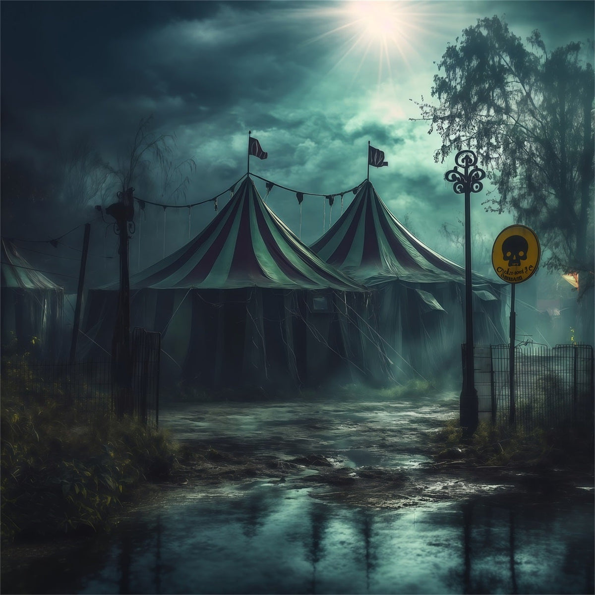 Décor De Cirque Effrayant Terrain Abandonné Et Brumeux Décor Du Magicien D'Oz RR67-164