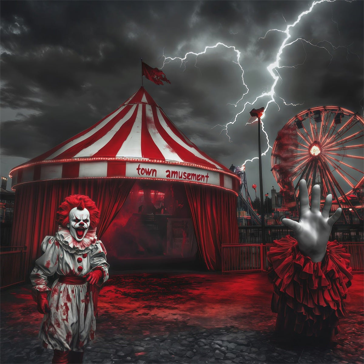 Décor De Carnaval Effrayant Entrée De Clown Orageux Décor En Tissu Pour Halloween RR67-166