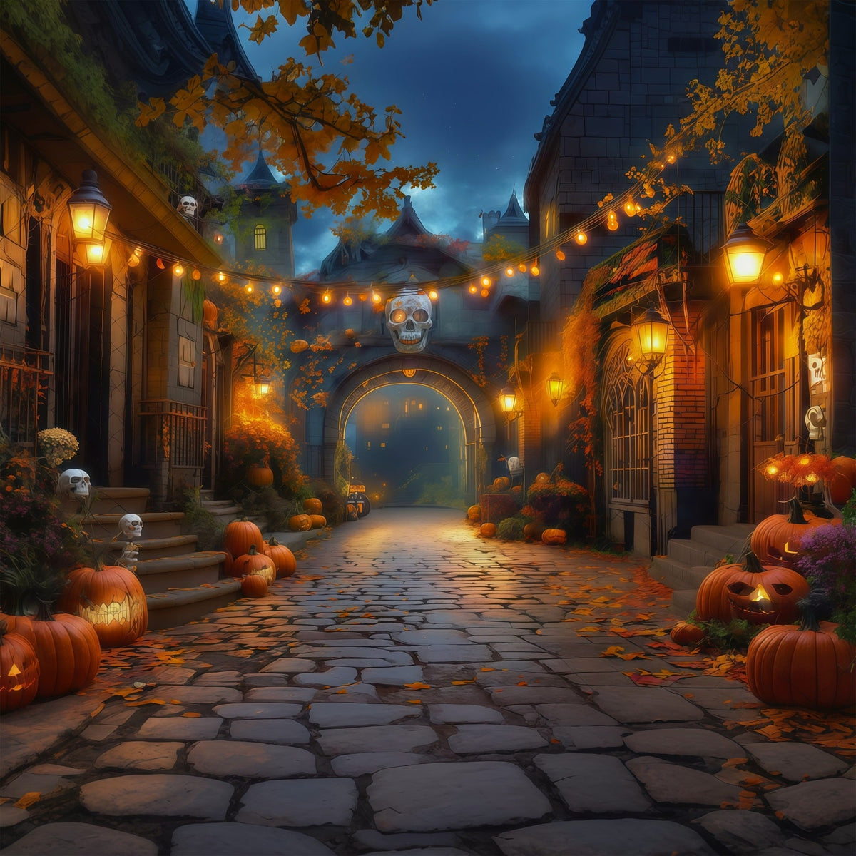 Décor D'Halloween Automnal Allée De Citrouilles Lanternes En Forme De Crâne Décors RR67-17