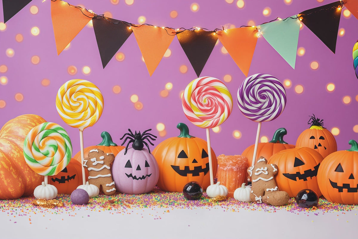 Décor De Fête Sur Le Thème Des Bonbons D'Halloween Citrouilles Et Sucettes RR67-171
