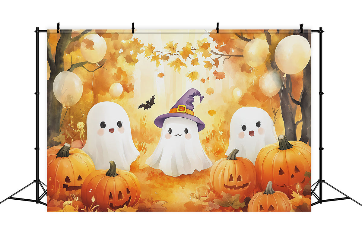 Fond Photo Champ De Citrouilles Fête D'Automne Et FantômesDécor Photo Mignon Pour Halloween RR67-178