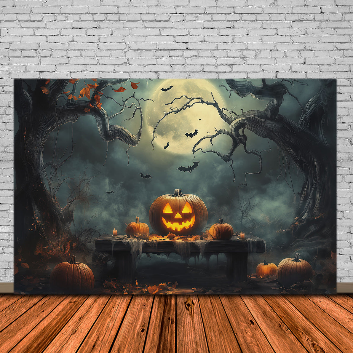 Décor D'Halloween Avec CitrouillesForêt Au Clair De LuneTable PhotomatonIdées De Décor D'Halloween RR67-180
