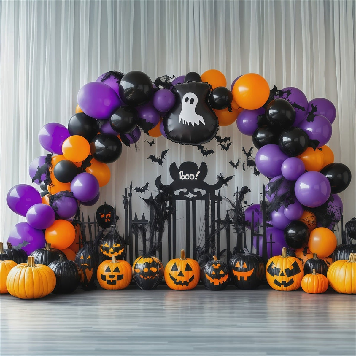 Décor Photo D'Halloween Avec BallonsArche De Citrouilles Fantômes Décor Extérieur RR67-185