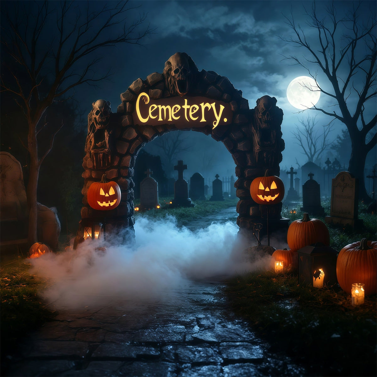Décors En Carton Pour Halloween Arche De Cimetière Brumeuse Avec Citrouilles Décor RR67-19