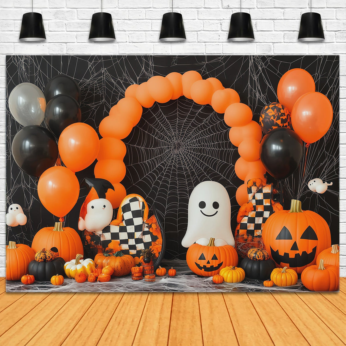 Décor De Toile De Fond Pour Halloween Arche De Ballons Fantôme Citrouille Toile D'Araignée Tissu RR67-194