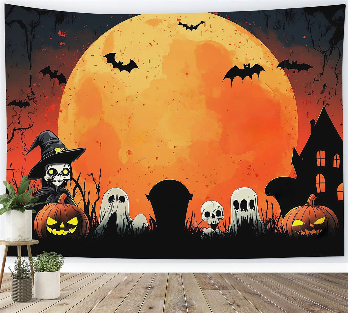 Fond Photo Halloween Lune Fantôme Rassemblement Fête D'Halloween RR67-20