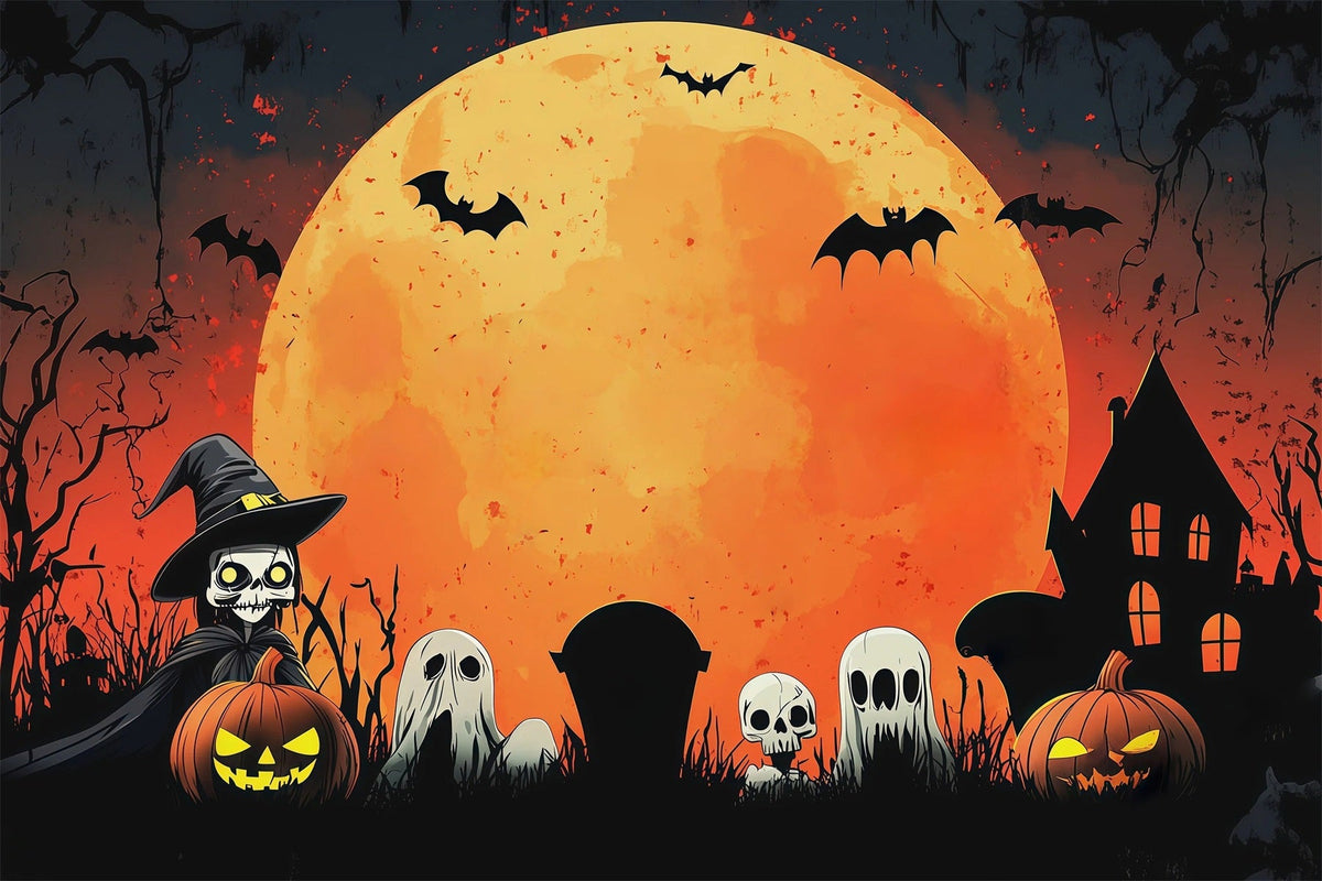 Fond Photo Halloween Lune Fantôme Rassemblement Fête D'Halloween RR67-20