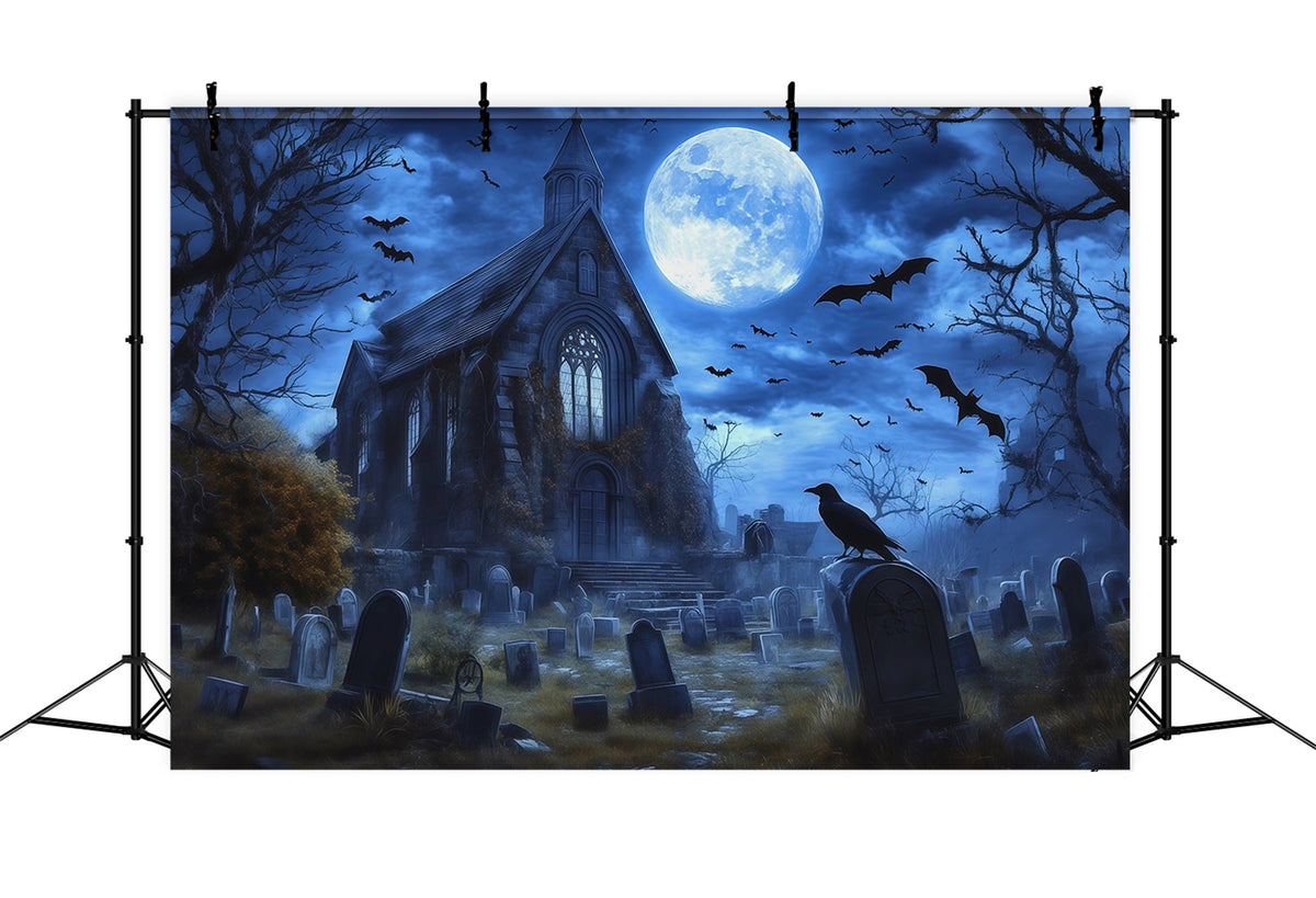 Décor De Cimetière D'Halloween Maison Gothique Éclairée Par La Lune Chauves-SourisDécor RR67-22