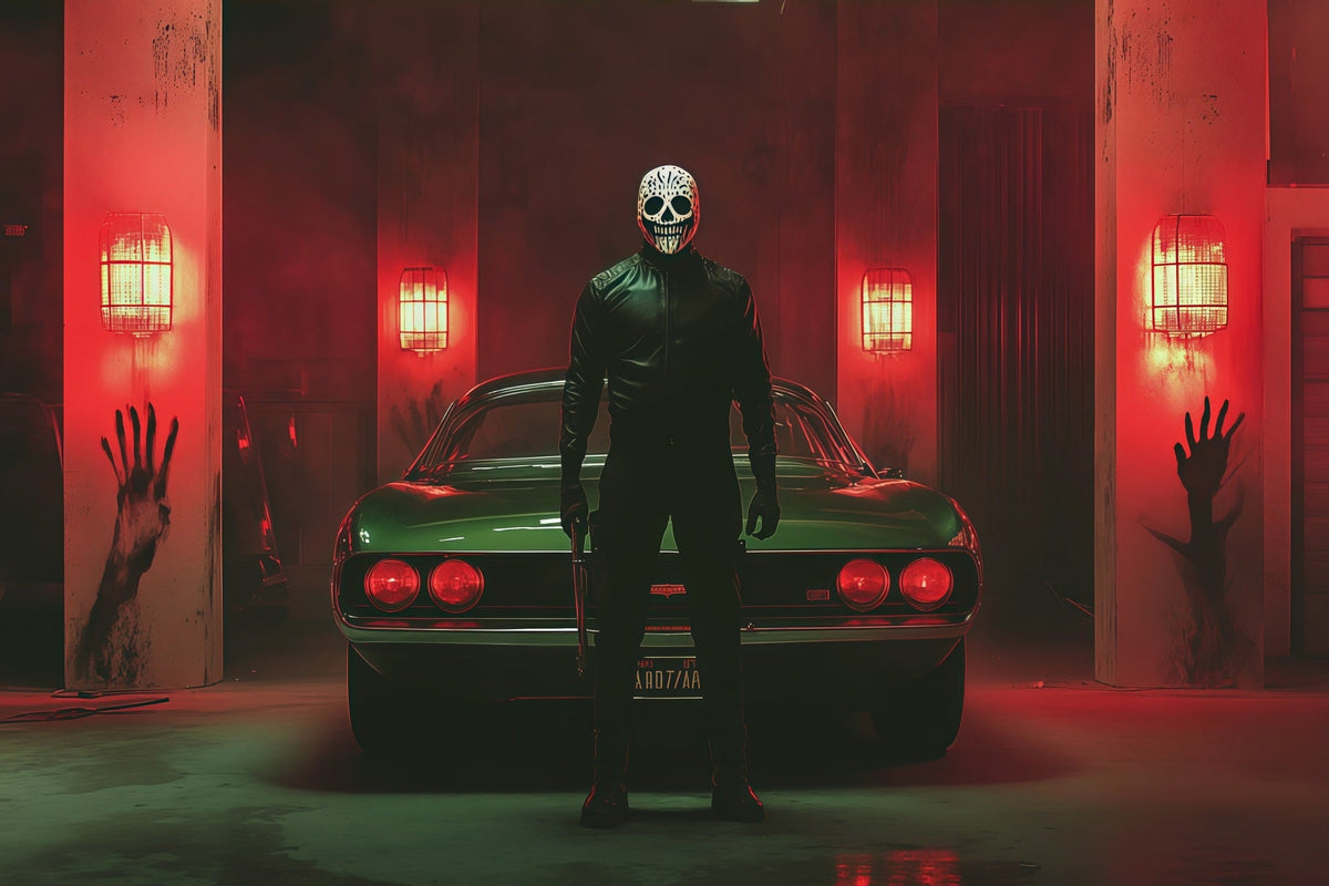 Décor De Garage Pour Halloween Voiture De Tueur Masquée Empreintes De Mains Ensanglantées RR67-25