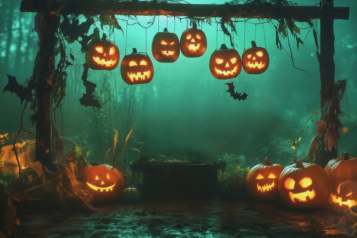 Idées De Décors Effrayants Pour Halloween Arche De Citrouilles Suspendues Dans Une Forêt Décor RR67-28