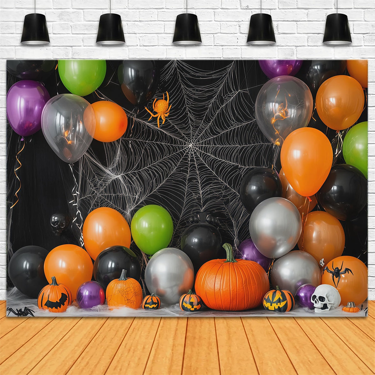 Décor De Fond Pour Halloween BallonsT oiles D'Araignée Chauves-Souris Citrouilles Thème Halloween RR67-30
