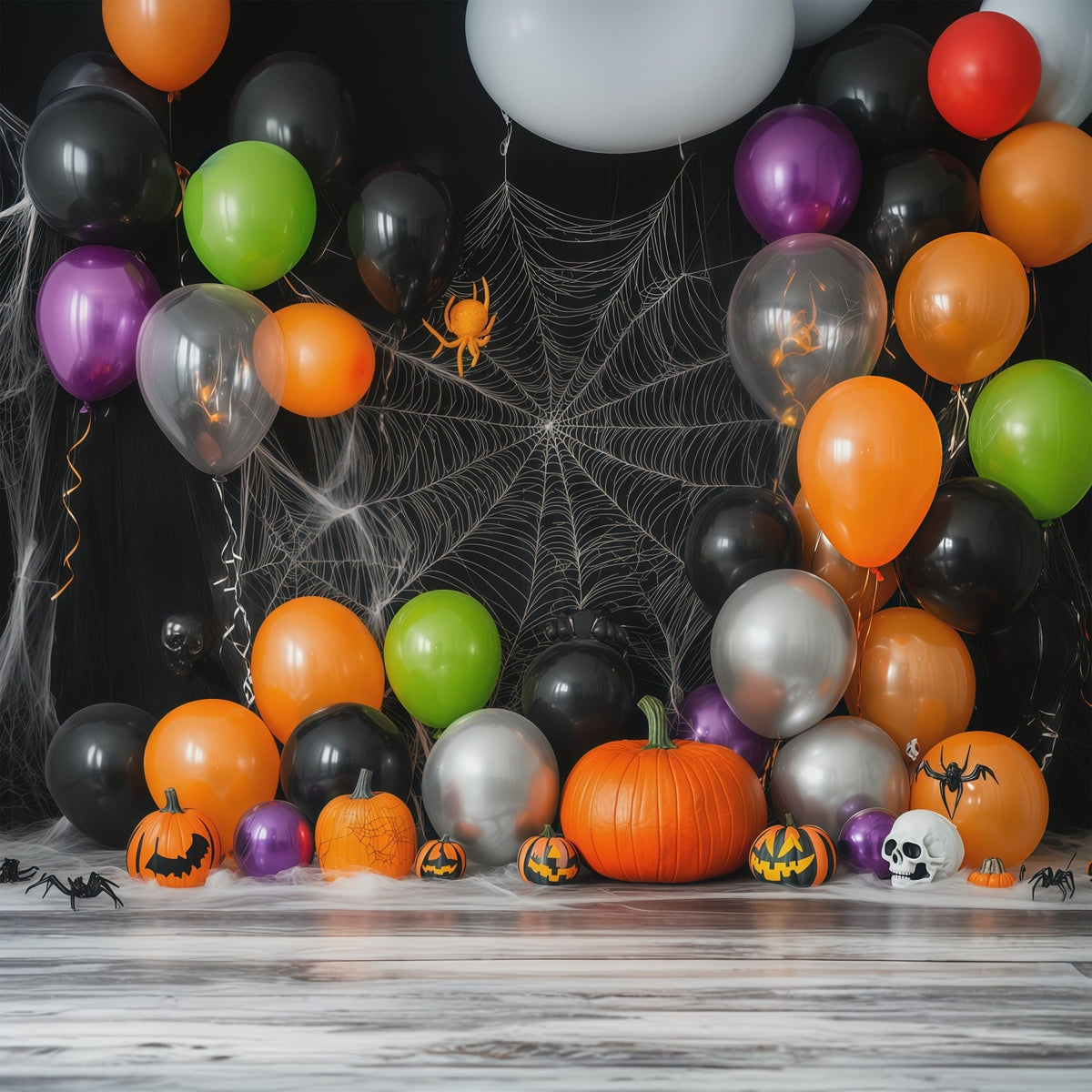 Décor De Fond Pour Halloween BallonsT oiles D'Araignée Chauves-Souris Citrouilles Thème Halloween RR67-30