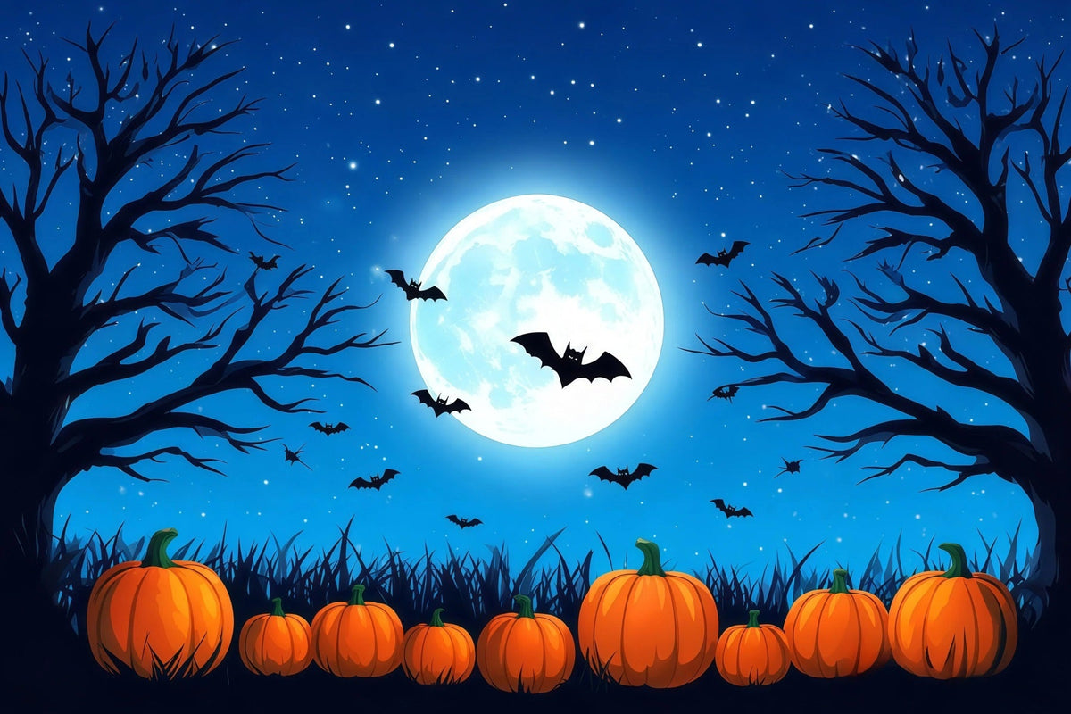 Décor De Cabine Photo Halloween Lune Bleue Citrouille Chauves-Souris Décor Halloween RR67-34