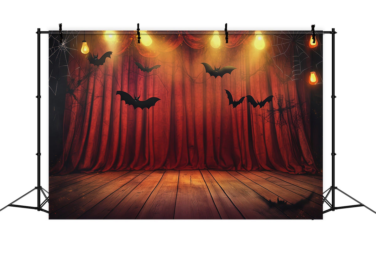 Décor De Scène D'Halloween Avec Rideau Rouge Et Chauve-SourisToile De Fond Pour Photographie D'Halloween RR67-35