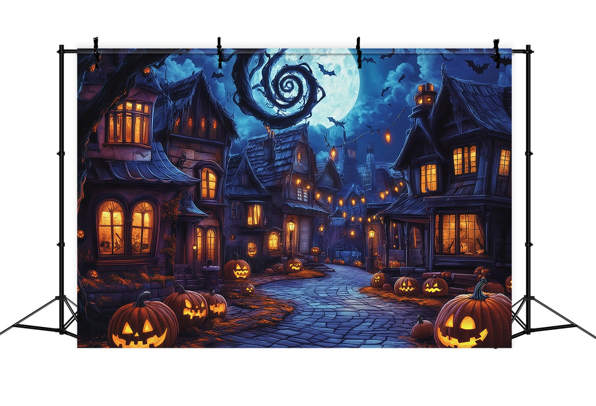 Décors Photographiques D'Halloween Village HantéRue Des Citrouilles Décor De Ville D'Halloween RR67-37
