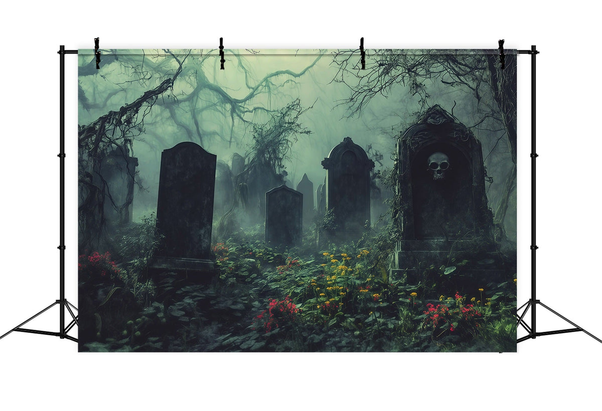 Décor De Cimetière Brumeux Et Envahi Par La Végétation RR67-43