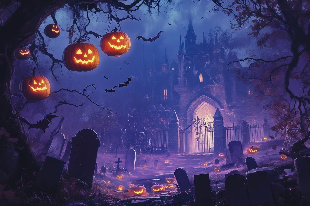 Idées De Décors D'Halloween À Faire Soi-Même Château Violet Cimetière De Citrouilles Décor RR67-44