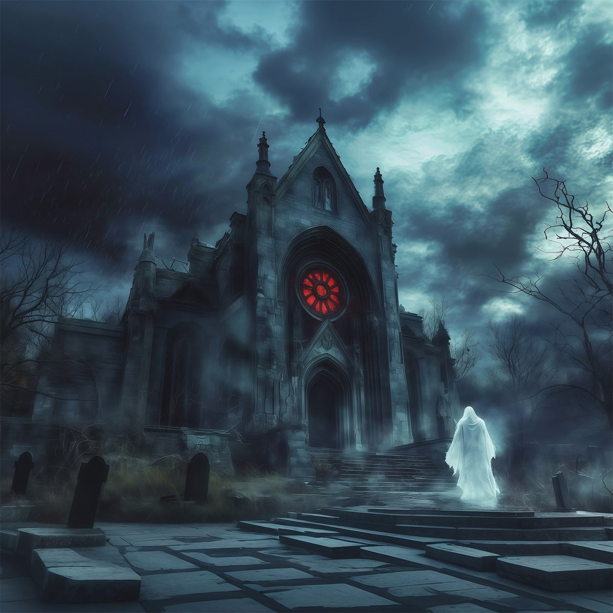 Idées De Décors Photo Pour Une Fête D'Halloween Chapelle Gothique Pluvieuse Avec Fantôme RR67-45