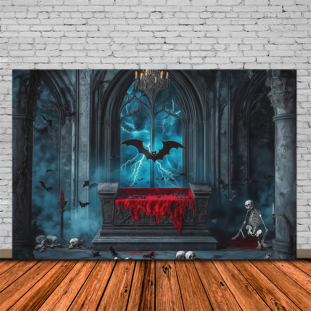 Décor De Scène D'Halloween Cercueil Gothique Squelette Chauves-Souris RR67-46