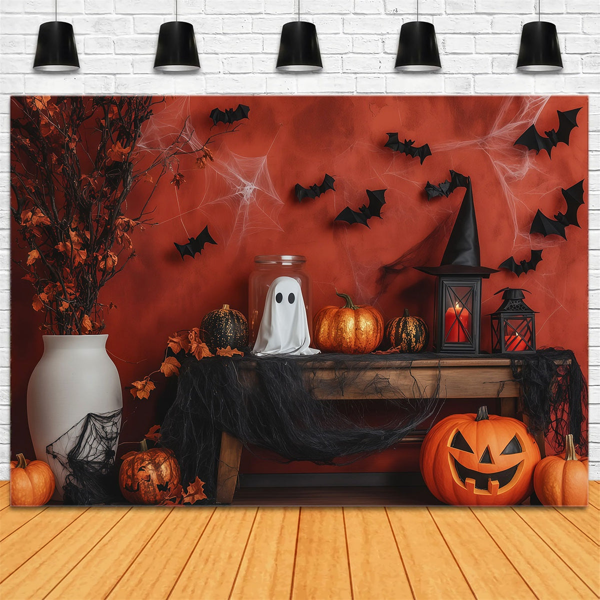 Décor De Cheminée Fantôme Et Citrouille Pour Halloween Toile De Fond Photo À Faire Soi-MêmeRR67-50