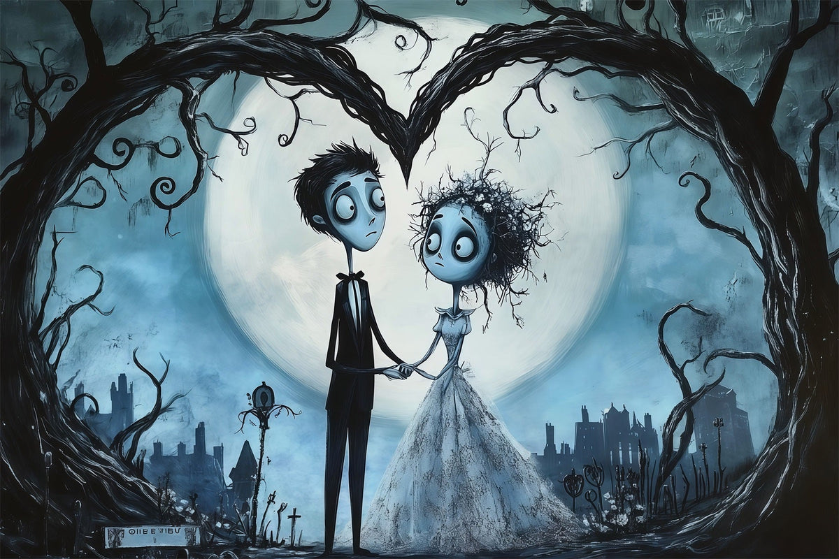 Décor De Mariage D'HalloweenCouple GothiqueCœur Et LuneDécor Photo D'Halloween RR67-53